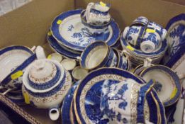 A box containing assorted Booth's "Real Old Willow" pattern dinner and tea wares