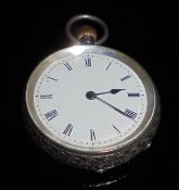 A circa 1900 Swiss silver cased ladies dress watch with white enamelled dial and Roman numerals