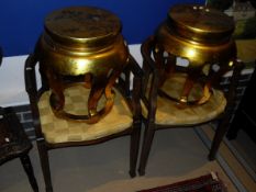 Two Chinese hardwood chairs, the backs set with white hard stone,