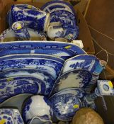 Two boxes of assorted blue and white china wares to include meat plates, jugs, sauce tureen,