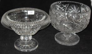 A Waterford Crystal bowl on foot, one further cut bowl on foot,