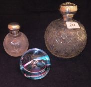An Edwardian silver mounted hobnail cut glass grenade dressing table scent bottle (Chester, 1902),