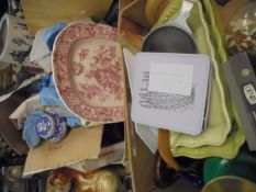 Two boxes of assorted sundry items to include a collection of Highland stoneware with hand-painted