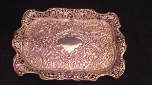 A Victorian silver rectangular tray with pierced and embossed floral and C scroll decoration (by