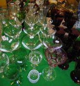 Three glass decanters, nine champagnes,