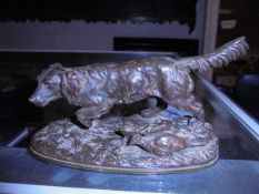 A bronze figure "Retriever and hiding hen pheasant", bronze,