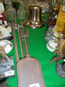 Three iron fireside companion tools comprising poker, tongs and shovel,