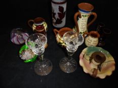 A collection of various Torquay type motto ware pottery and a Caithness "Marooned" paperweight by