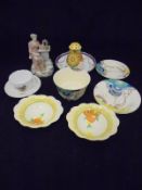 A Clarice Cliff "Bizarre" bowl, saucer, two plates,