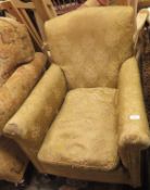 A 19th Century armchair in pale gold patterned upholstery,