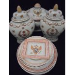 A collection of Chinese "1851 China" porcelain wares including a pair of lidded vases, tureen,