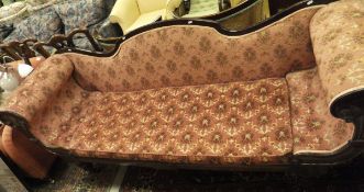 A William IV scroll arm sofa with show frame and pink velvet floral decorated upholstery,