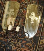 A pair of 19th Century mirror back twin branch girandoles with Prince of Wales feather etched