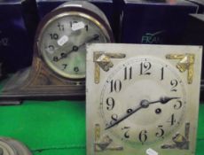 A mahogany and inlaid dome top mantel clock together with a 1930's long case clock movement and a