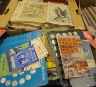 A box containing various magazines and card albums to include FA Challenge Cup Competition Final