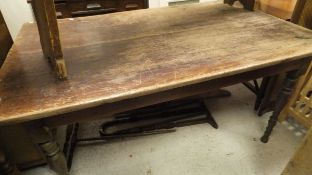 A Victorian oak kitchen table, pine bench seat,