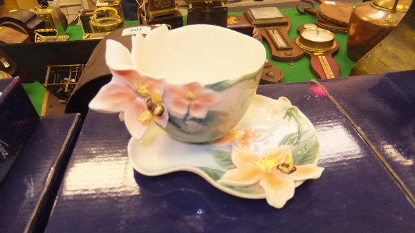 A collection of twelve Franz Porcelain teacups and saucers to include "Summer Bird of Paradise", - Image 10 of 15