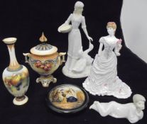 A collection of various china wares to include a Hadley's faience Worcester pot pourri vase and