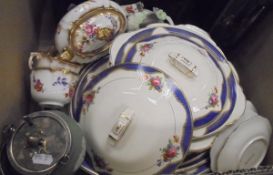 A box containing a quantity of various china wares to include teapot, cups and saucers,