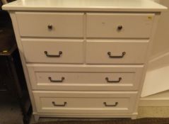 A modern white painted chest of four short over two long drawers together with an open bookshelf