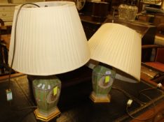 A pair of modern Chinese style table lamps with water lily decoration
