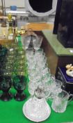 A collection of nine 20th Century Bristol Green glass roemers,