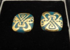 WITHDRAWN A pair of gold coloured and enamelled Biba ear studs