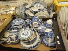 Five boxes of assorted blue and white china to include Woods "Yuan ware", Royal Doulton "Norfolk",