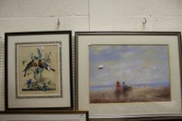 M CLARKE "Figures on beach", pastel, signed lower right,