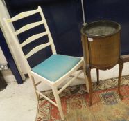 An Edwardian mahogany and inlaid jardinière stand, two stools, compact disc holder,