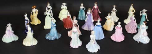 A large collection of small Coalport porcelain figurines to include "Debutante's Congratulations",