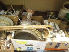 Six boxes of sundry china, glass and miscellaneous items to include table lamps, vases,