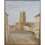 AFTER N CLARK "Cirencester church", oil on board, signed lower left,