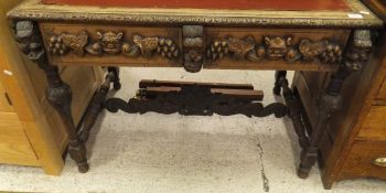 A Victorian oak and carved writing table,