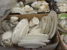 Six boxes of assorted vintage china wares to include tureens, teacups, plates,