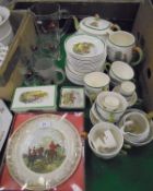 A collection of hunt related glass and china ware including Copeland Spode tea wares, lemonade set,