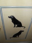 A large cream painted and a labrador decorated bedroom unit with assorted shelves,