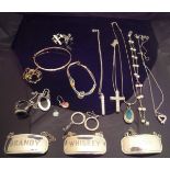 A box containing assorted jewellery to include a 9 carat gold bangle, various necklaces,