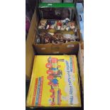 Four boxes of various 20th Century dolls and dolls' house furniture, clothing, etc,