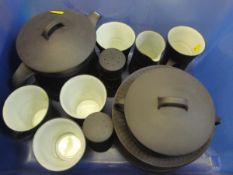 A 1960's Dansk Designs of Denmark coffee set comprising pot, cream jug and lidded sugar, five cups,