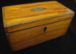 A Regency satinwood and inlaid tea caddy,