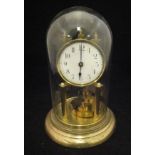 A 20th Century 365 day brass cased mantle clock under glass dome,