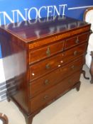 A 19th Century mahogany and satinwood banded chest of two short and three long graduated drawers,