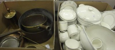 A Royal Doulton "Carnation" (H5084) part dinner service and a box containing copper saucepan with