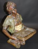 A Victorian painted plaster bust figure of a Nubian slave holding a tray, No.