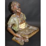 A Victorian painted plaster bust figure of a Nubian slave holding a tray, No.