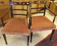 A pair of 19th Century bar back elbow chairs with salmon pink upholstered seats,