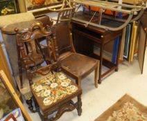 A collection of furniture comprising a modern kneehole desk in the Chinese taste, a vintage sledge,