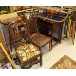 A collection of furniture comprising a modern kneehole desk in the Chinese taste, a vintage sledge,