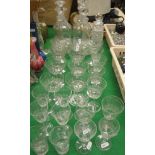 A collection of various cut glassware including two mallet shaped decanters,